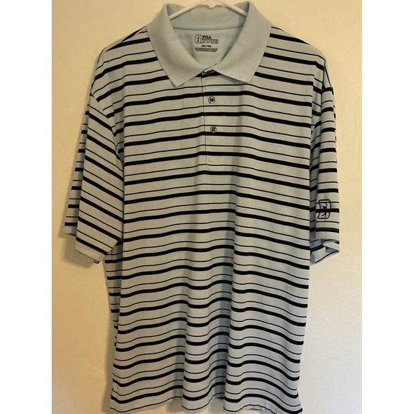 PGA TOUR Men's Golf Polo Shirt XL Light Blue Black Stripe Short Sleeve - Picture 2 of 3